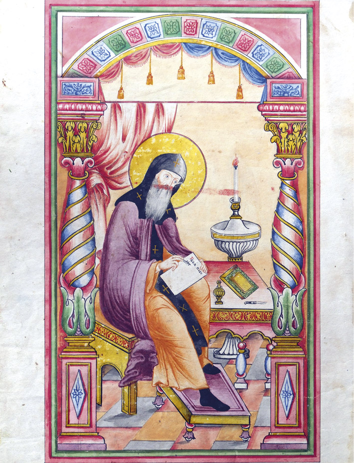 Иоанн Дамаскин. Миниатюра в старообрядческом Октоихе 1875 года Иоанн Дамаскин. Миниатюра в старообрядческом Октоихе 1875 года