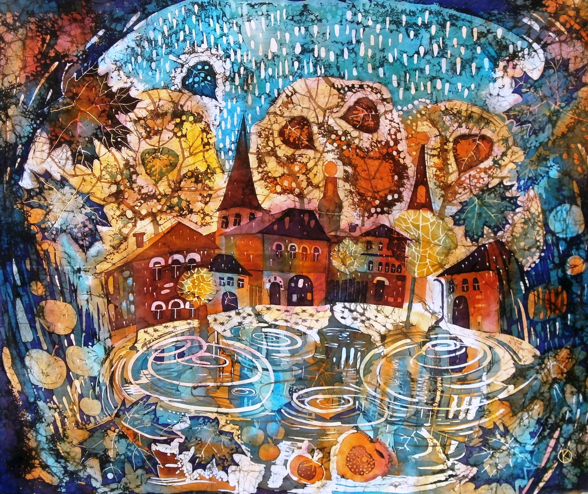 Осень в старом Саратове. Батик Осень в старом Саратове. Батик