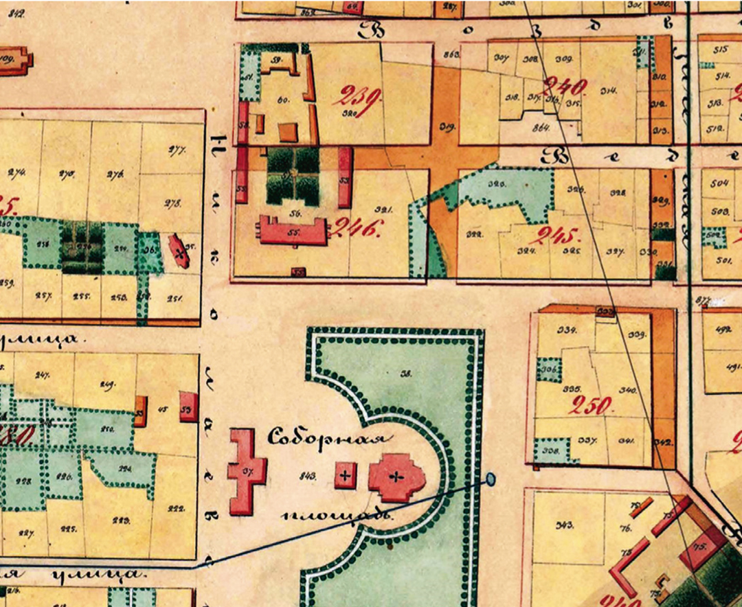 Фрагмент плана Саратова 1848 г. Здание консистории — № 58
