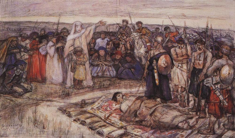В.И. Суриков. Княгиня Ольга встречает тело князя Игоря. Эскиз