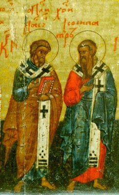 Минея - Апрель (фрагмент). Икона. Русь. Начало XVII в. Церковно-Археологический Кабинет Московской Духовной Академии.