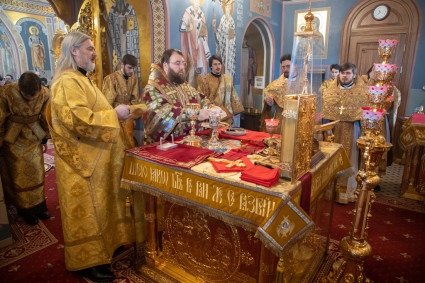 Митрополит Игнатий совершил Божественную литургию на Архиерейском подворье — в Свято-Троицком кафедральном соборе г. Саратова