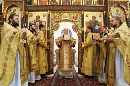 Божественная литургия на Архиерейском подворье — в храме в честь иконы Божией Матери «Утоли моя печали» г.Саратова