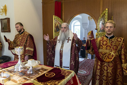 Божественная литургия на Архиерейском подворье – в храме в честь иконы Божией Матери «Утоли моя печали» г. Саратова